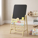 Lavagna per Bambini 2+ Anni 38x26x66 cm Cancellabile con Cavalletto Orologio Abaco e Cancellino in Legno di Pino Color Legno      