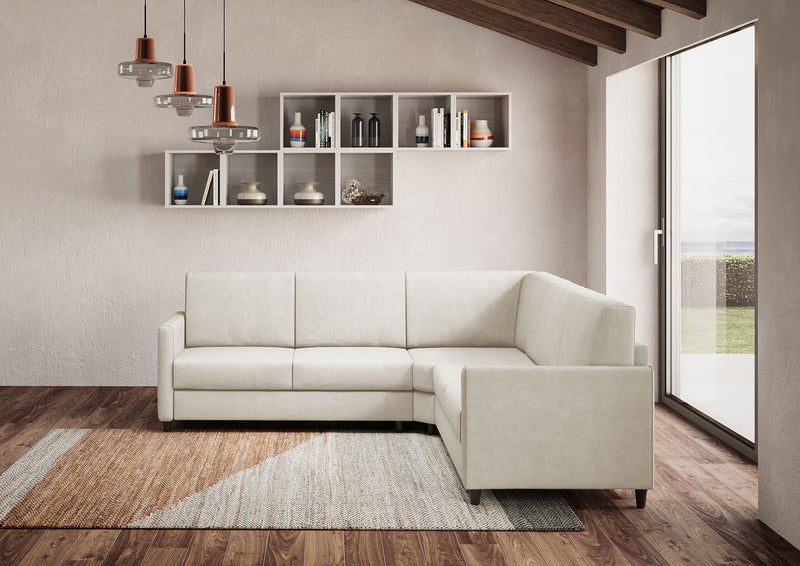 Divano Angolare 5 Posti 221x221x85 cm Karay in Tessuto Latte