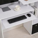 Scrivania Moderna con Mensola per Tastiera e Cassetto in Tessuto 100x40x86,6 cm  Bianco e Nero