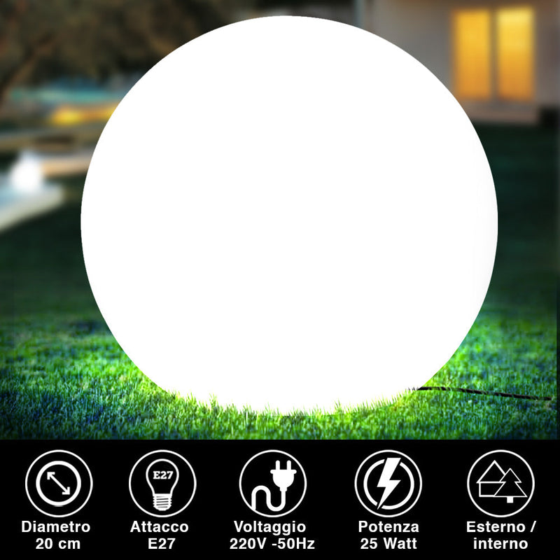 Lampada Sfera da Giardino 20cm Luce Illuminazione Esterno Attacco E27 Bianco