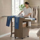 Mobile Asse da Stiro Pieghevole 154x55x87 cm con Porta Ferro e Indumenti con Vano Aperto Marrone      