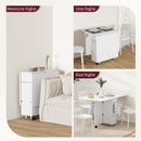 Tavolo a Ribalta Pieghevole con Ripiani a 3 Livelli Box e Rotelle 130x80x76,5 cm in MDF Bianco