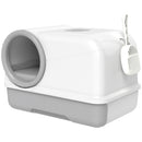 Lettiera per Gatti Chiusa con Coperchio 59x39,5x39,5 cm Vassoio e 2 Sacchetti di Carbone in PP Bianco e Grigio      