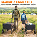 Carrello da Giardino o Campeggio Pieghevole Capacità 90L con Manico Regolabile e Portabicchieri in Metallo e Tessuto Oxford Nero      