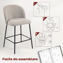 Set 2 Sgabelli da Bar 50x55x93 cm con Schienale e Poggiapiedi Rivestimento in Tessuto e Gambe in Acciaio Grigio      