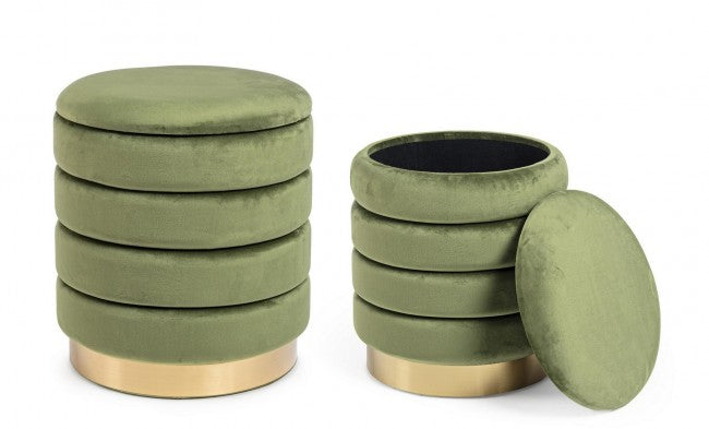 Set 2 Pouf Contenitore Darina Olive in Legno