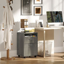 Cassettiera Portadocumenti a 4 Ruote 40x35x60 cm con Ripiano Aperto e Cassetti in Legno e Metallo Grigio  