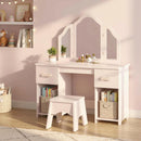 Toeletta per Bambini 3+ Anni 79,5x33x90,7 cm con Sgabello Specchi Cassetti e Armadietti in MDF Rosa      
