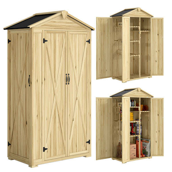 Armadio da Giardino 93x53x168 cm a 3 Ante con 4 Ripiani e Ganci in Legno di Abete Naturale prezzo