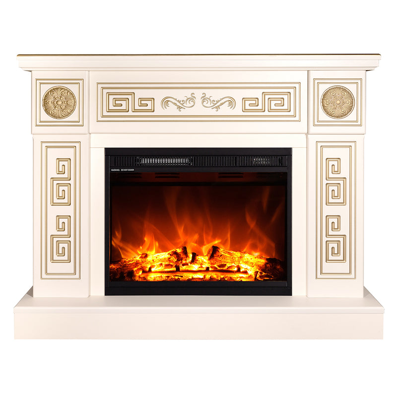 Camino Elettrico da Pavimento 87x110x30 cm Effetto Fiamma 1500W Latifa & Lorance Avorio