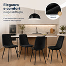 Set 4 Sedie Piedi Neri e Seduta Ergonomica con Rivestimento in Velluto Nero     