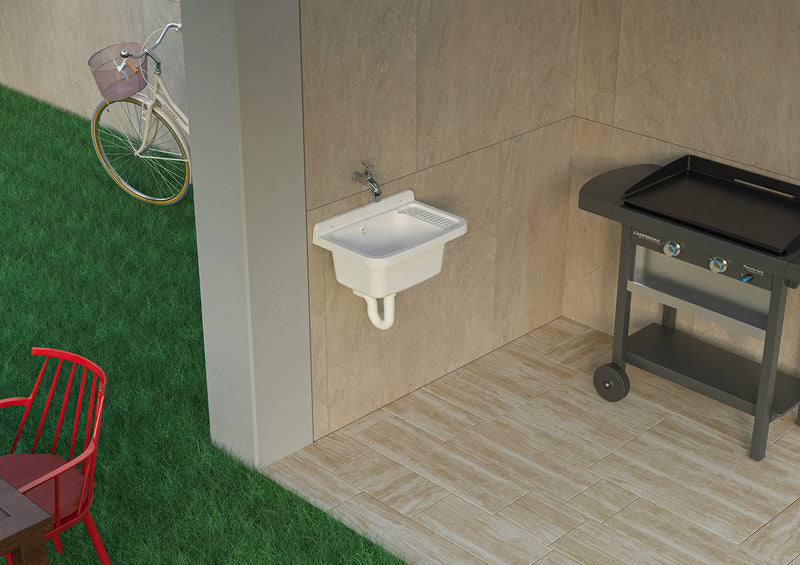 Lavatoio 60x40x25 cm Pilozzo a Parete in Resina Bianco    