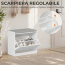 Panca Scarpiera Salvaspazio 60x30x52 cm con Seduta Imbottita e Anta a Ribalta in Pannello Truciolare Bianco      