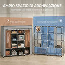 Armadio Portatile 166x42,5x167 cm con Ruote 10 Scomparti e 2 Barre Appendiabiti in Tessuto non Tessuto e Acciaio Grigio Scuro      