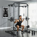 Palestra Multifunzione 3 in 1 210x132x225 cm con Sistema di Cavi Incrociati Squat Rack Regolabile Barra Bilanciere e Barre Trazioni in Acciaio      