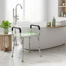 Sgabello Doccia ad Altezza Regolabile 52x45x57-69 cm con Braccioli e Piedini Antiscivolo in Alluminio e HDPE Verde      
