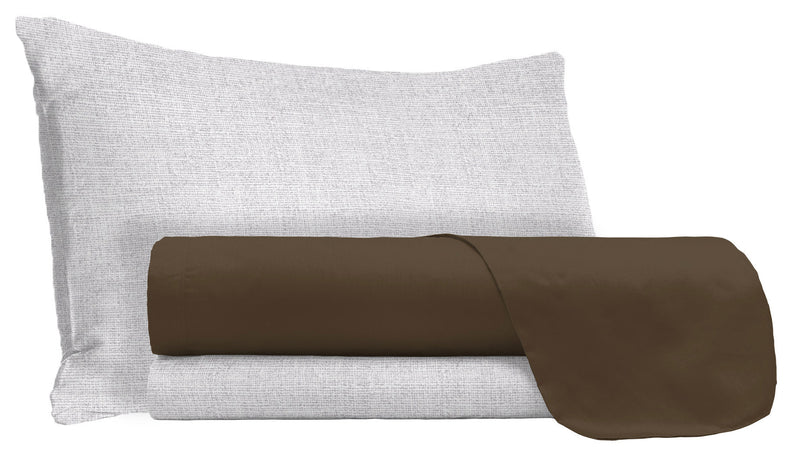 Set Lenzuola Sopra Sotto e Federe in Cotone Cioccolato Varie Misure