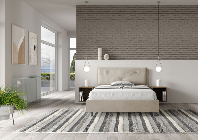 Letto Matrimoniale Francese Imbottito in Microfibra Appia Large Sabbia Varie Misure