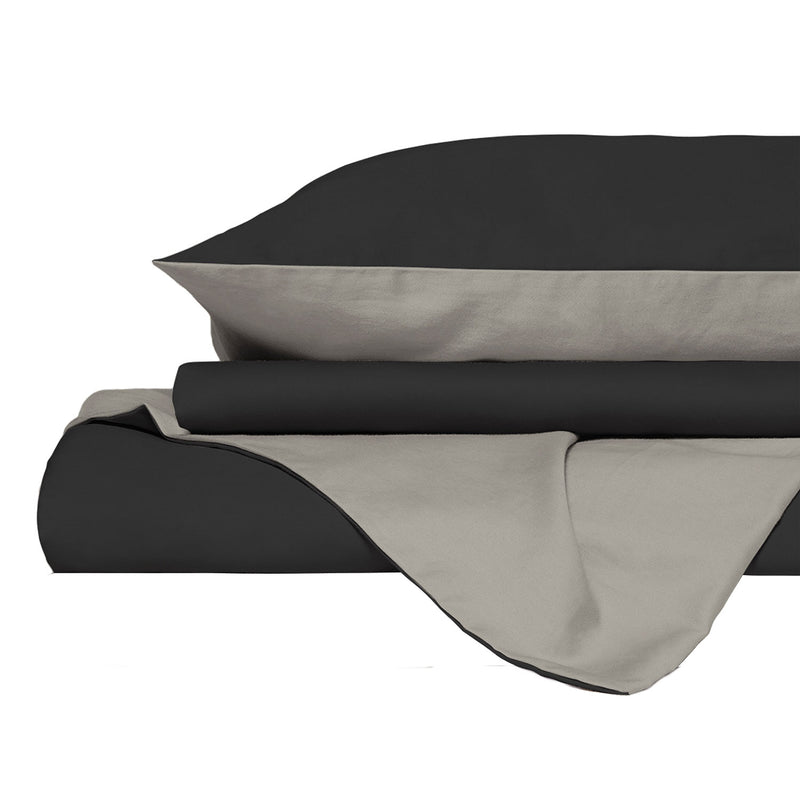 Copripiumino con Sacco e Federe in Tinta Unita Double Face Linea Vera Fumo e Grigio Chiaro