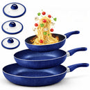 Set 6 Pezzi Padelle con Coperchio 20-24-28 cm in Alluminio Blu      