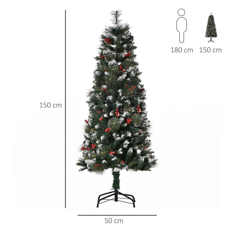 Albero di Natale Artificiale Innevato 150 cm 360 Rami con Bacche Verde