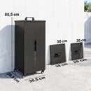 Contenitore per Pellet 45 kg 36,5x36,5x85,5 cm con Coperchio Ruote e Setaccio in Acciaio Laminato a Freddo Nero      