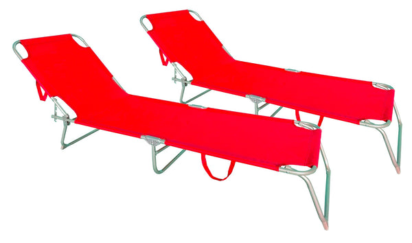 Set 2 Lettini Prendisole da Giardino Pieghevoli in Acciaio e Tessuto Oxford Rosso sconto