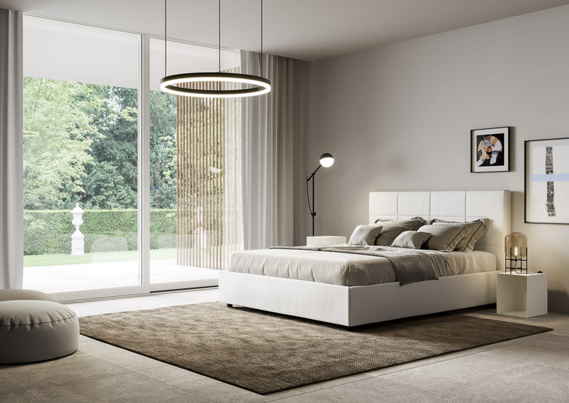Letto Matrimoniale con Alzata Comoda Imbottito in Similpelle Mika Bianco Varie Misure
