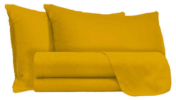Set aus Doppellaken oben und unten und senffarbenen Kissenbezügen acquista