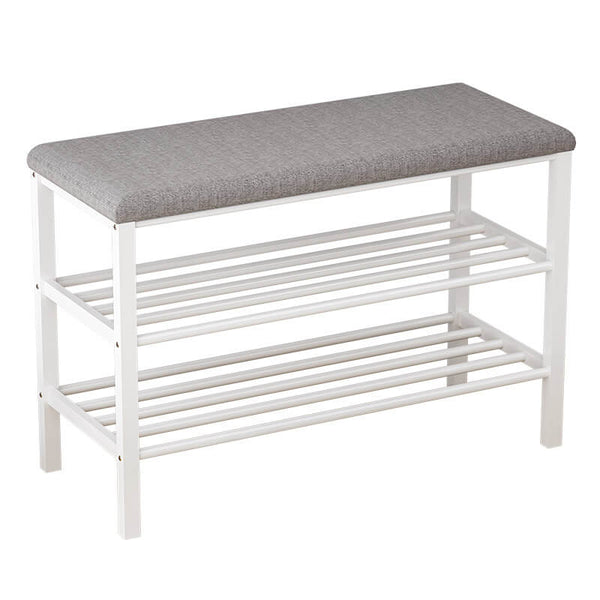 acquista Eingangsbank Schuhregal 80 x 30 x 50 cm aus Metall und weißem/grauem Domus-Stoff