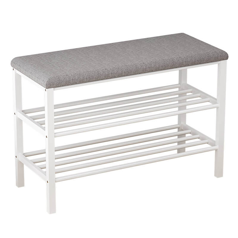 Panca da Ingresso Scarpiera 80x30x50 cm in Metallo e Tessuto Domus Bianco/Grigio