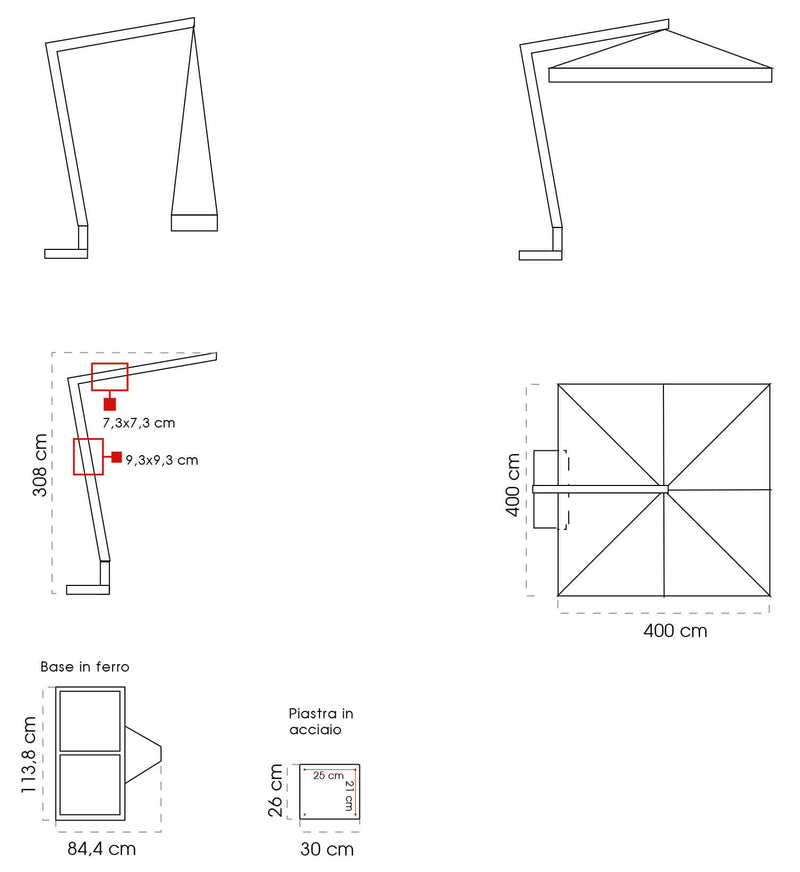 Ombrellone da Giardino Decentrato 4x4m in Legno Telo in Acrilico con Balza Danieli San Francisco Ecrù