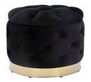 Puff Contenitore Rich Nero Ø55x42 cm in Legno Spugna Poliestere e Acciaio Nero e Oro