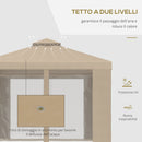 Gazebo da Giardino 3x3m con Zanzariera in Metallo Cachi