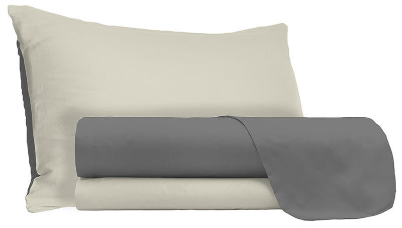 Set Lenzuola Sopra Sotto e Federe Doubleface Fumo\/Panna Varie Misure