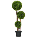 Pianta di Bosso Artificiale a 3 Sfere Altezza 110 cm con Foglie di Bambù Vaso Incluso Verde      