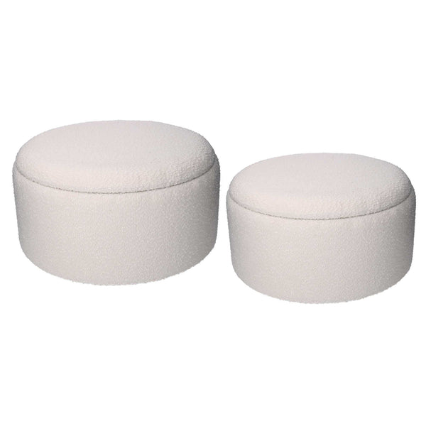 prezzo Set 2 Pouf Contenitore Ø50 cm e Ø60 cm in Tessuto Crema