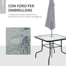 Set Tavolo e 4 Sedie da Giardino Pieghevoli in Metallo e Vetro Temperato Nero
