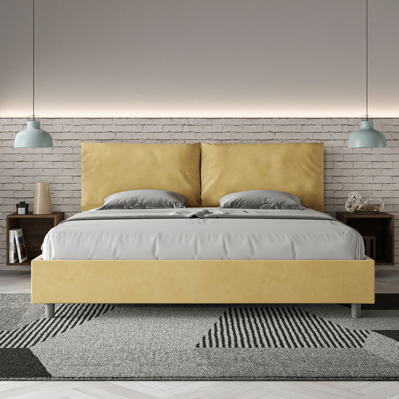 Letto Matrimoniale Imbottito in Microfibra Antea Large Ocra Varie Misure