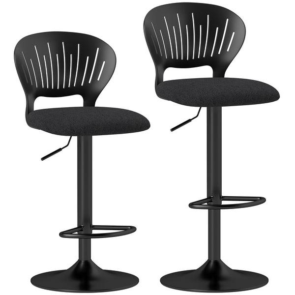 prezzo Set 2 Sgabelli da Bar 40,5x43x84-105 cm in Tessuto Effetto Lino e Metallo con Poggiapiedi Nero