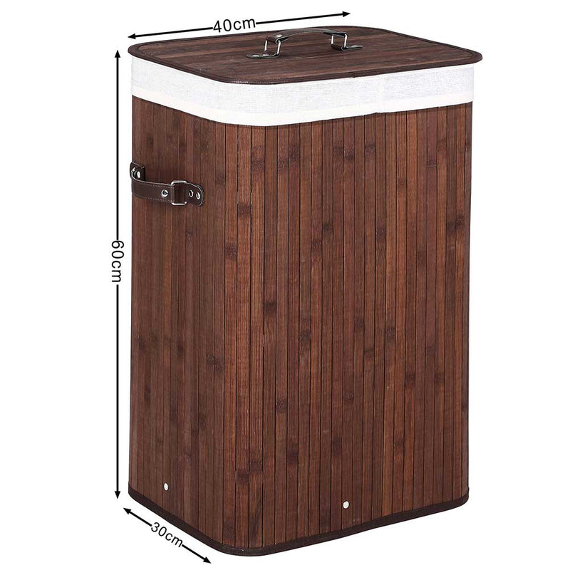 Cesto Biancheria Sporca Pieghevole in Bambu Tessuto Portabiancheria con Manici Marrone