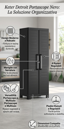 Armadio in Resina 4 Ripiani 65x45x182 cm Keter Detroit Portascope Nero