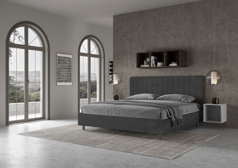 Letto Matrimoniale Imbottito in Microfibra Agueda Grigio Varie Misure