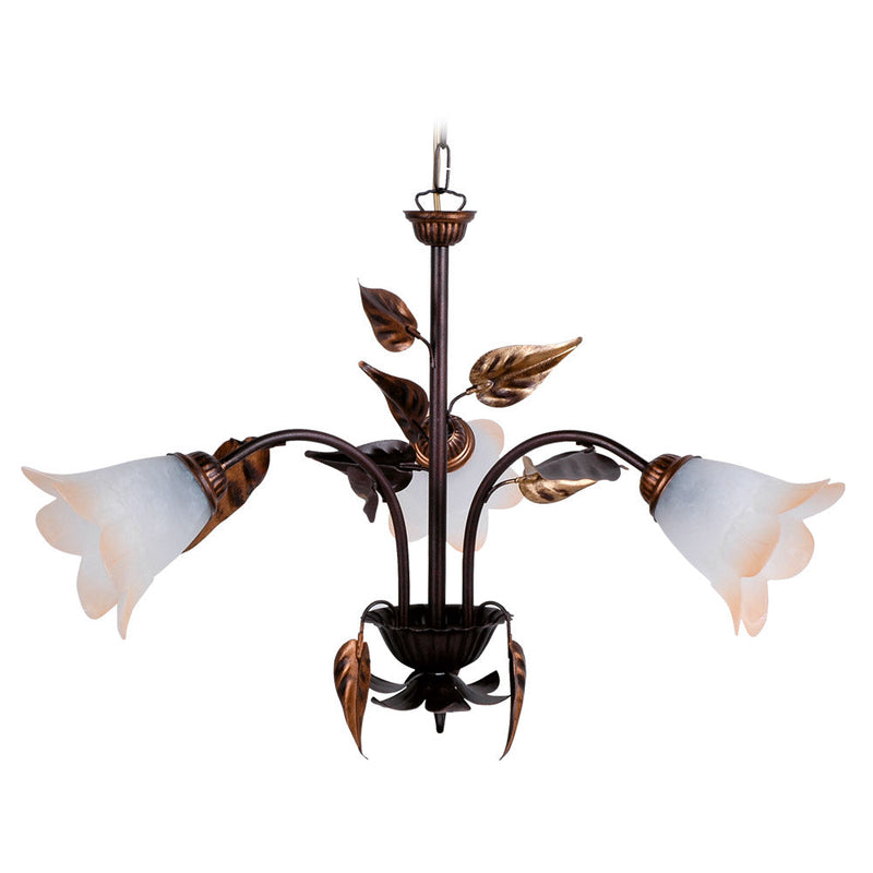 Lampadario 3xE14 Montatura Marrone Ramato Vetro Bianco Sfumato Ambra E-Energy Giulia