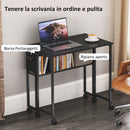 Scrivania Pieghevole Salvaspazio a Ribalta 80x50-21x75 cm con Scaffale e Ruote in MDF Nero   