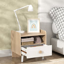 Comodino per Bambini con Cassetto e Vano a Giorno 40x32.5x40 cm in Legno Bianco 