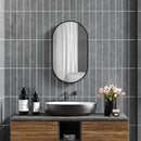 Specchio da Bagno Ovale da Parete 60x90 cm con Cornice in Alluminio Nero   