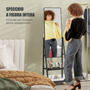 Specchio da Terra Autoportante con Ruote 42x37x155 cm in Acciaio e Legno Nero   