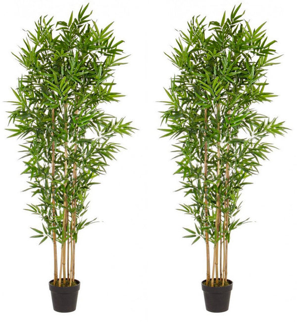 Set 2 Piante Artificiali di Bamboo 70x70x185 cm in Plastica con Vasi Verde