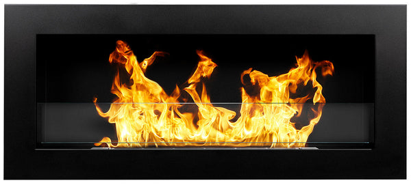 acquista Camino a Bioetanolo da Parete 90x12x40 cm con Vetro in Acciaio Inox Nero Seconda Scelta
